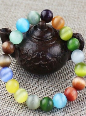 水晶饰品10毫米多彩猫眼石创意佛珠手链地摊玉器跑江湖民族风手链