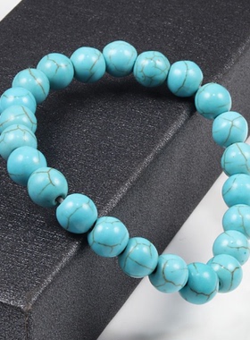 蓝松石手链直销淡绿松石手串珠宝简约单圈圆珠松石小商品现货跨境