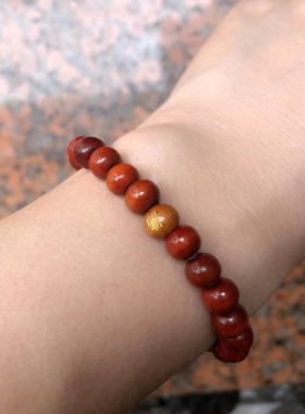 2元店地摊货源8MM檀木单圈佛珠手串 黄棕色佛字圆珠木珠手链结缘