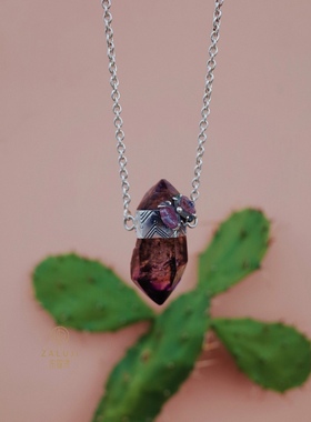 杂露集自制超七能量水晶图腾錾刻碧玺蝴蝶镶嵌项链含银链 需定制