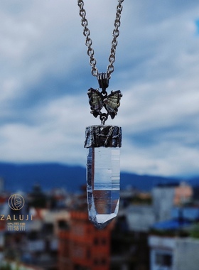 杂露集自制碧玺蝴蝶喜马拉雅能量水晶柱吊坠不含链