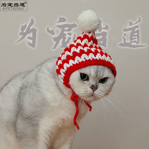 Собаки и кошачьи питомец рождественские шляпы рука -наклонный новый год плюшевый кот кот кот чистый милый новогодний платье