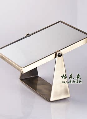 眼镜首饰珠宝店镜子柜台专用高档古铜方形双面展示台式佩戴化妆镜