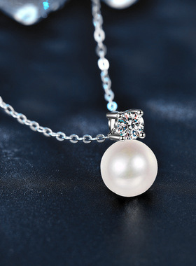 s925纯银珍珠项链轻奢百搭感衣链莫桑石吊坠锁骨链饰品520礼物
