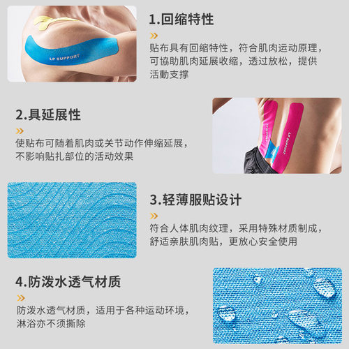 LP肌效能贴布运动绷带拉伤胶布防护透气健身膝盖大腿专用肌肉贴 - 图1