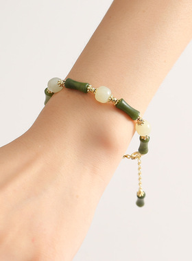 和田玉橄榄玉竹节手链古风