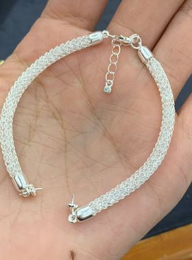 925纯银波光粼粼闪光钱袋子手链女小众轻奢时髦简约细闪单链手饰