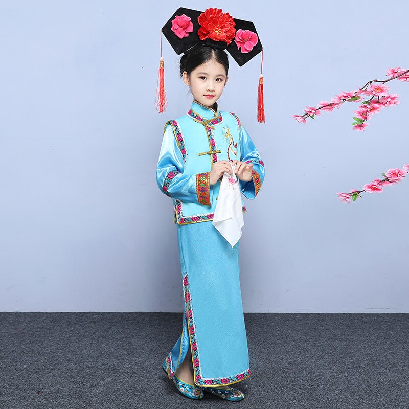 儿童格格装古装女童清朝俏皮小燕子还珠格格公主满族演出服装旗服_虎窝淘
