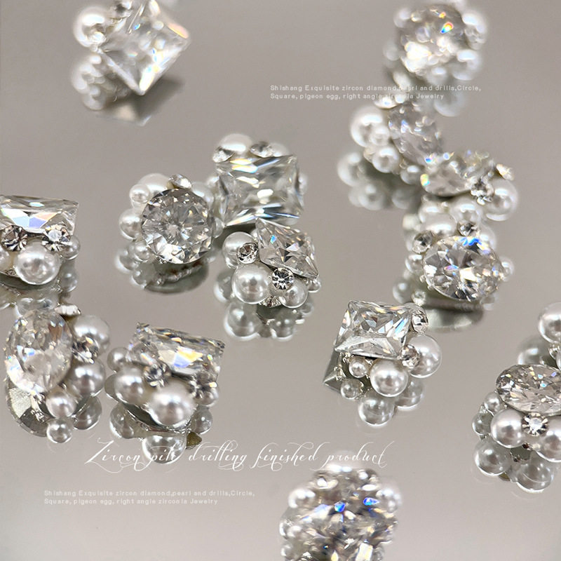 新款美甲饰品锆石镶珍珠堆钻立体圆形鸽子蛋直角成品钻球指甲装饰,淘宝优惠券,粉丝福利购,淘宝优惠卷