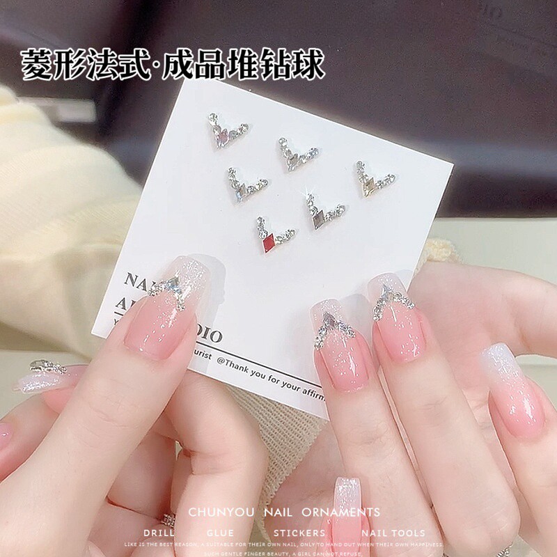网红新款法式菱形成品堆钻白色香槟超闪华子切堆堆钻球美甲装饰品,淘宝优惠券,粉丝福利购,淘宝优惠卷