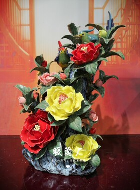 石湾公仔大师牡丹花开富贵摆件