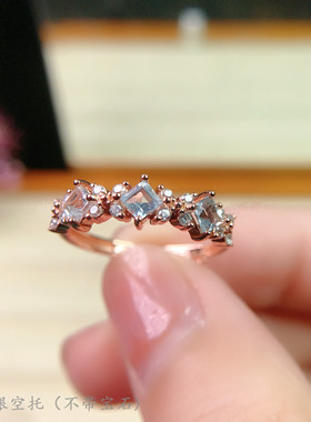 s925纯银戒指空托正方形晶石公主