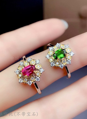 4*6mm双色蛋面晶石豪华戒指空托