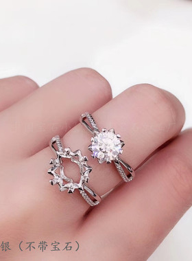 s925纯银圆戒指空托12镶钳3克拉