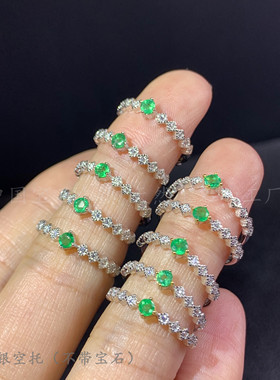 s925纯银圆形33mm镀重工戒指空托