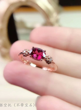 纯银石榴石花边戒指空托