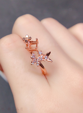 蝴蝶配小花花设计女戒托方形5*5