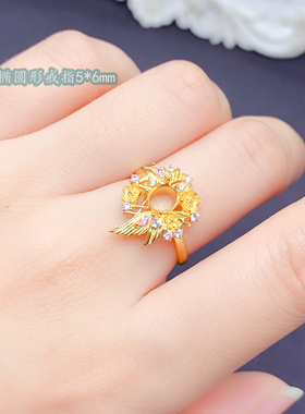 椭圆5*6mm戒指空托大花彩色钻款