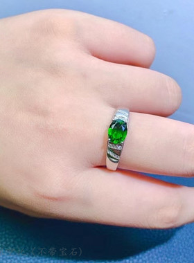 纯银戒指空托椭圆形透辉石气质