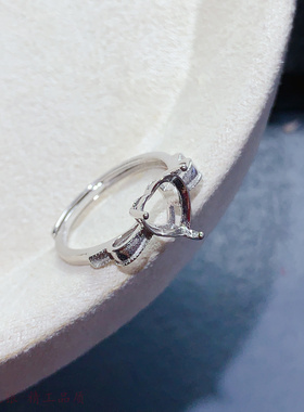 甜美蝴蝶结拉丝设计女戒托银饰品