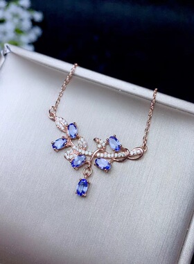 s925椭圆空托群镶蛋面晶石锁骨链