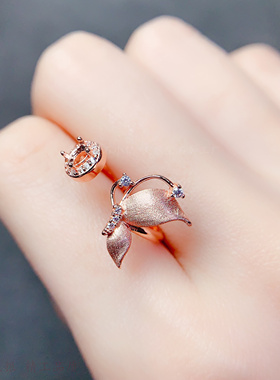 s925纯银椭圆形3*4mm戒指空托