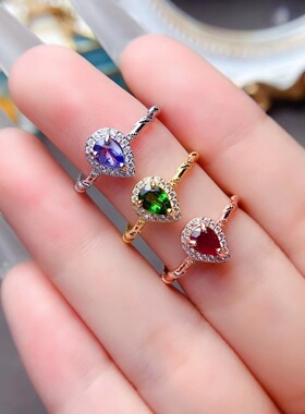 女银时尚小众女戒水滴4*6空托