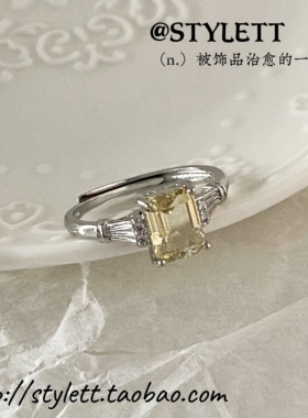 女电镀银ins柠檬晶戒指天然