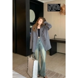 Весенний универсальный пиджак классического кроя, юбка, комплект, в корейском стиле, яркий броский стиль, свободный прямой крой