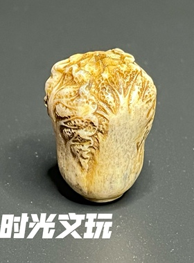 文玩饰品 首饰挂饰配件 鹿角雕刻白菜百财挂件 项链佛珠 手串吊坠