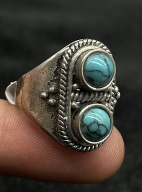 西藏民族风藏银镶嵌绿松石饰品戒指指环 男女款 戒指 珠宝首饰