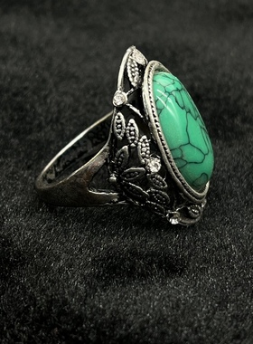 藏式民族风复古方松石珊瑚女款戒指指环 影视道具
