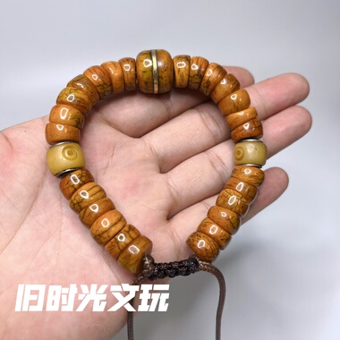 藏传老牦牛骨大肠珠手串单圈藏式文玩佛珠镶嵌配饰骆驼骨复古手链