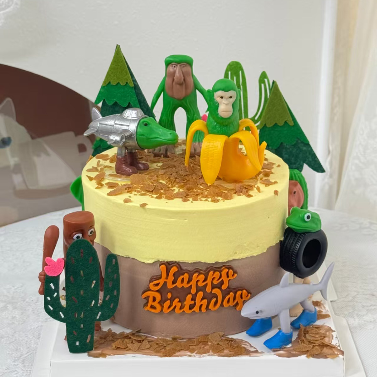 网红同款山海经木棍人拖鞋大象三角鲨创意儿童生日蛋糕装饰摆件,淘宝优惠券,粉丝福利购,淘宝优惠卷