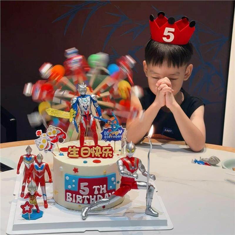 网红旋转摩天轮奥特曼蛋糕装饰插件超人男孩生日派对烘焙甜品摆件,淘宝优惠券,粉丝福利购,淘宝优惠卷