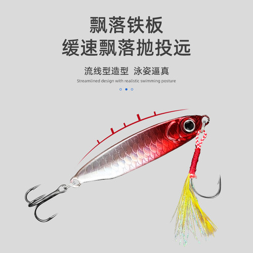 鱼鳞纹蓝手刀路亚铁板飘落超远投特价羽毛双钩路亚饵铅鱼工厂直销 - 图2