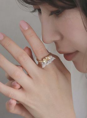 绣球花珍珠金属戒指指环