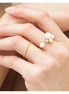 拼邮日韩风可微调设计感珍珠戒指