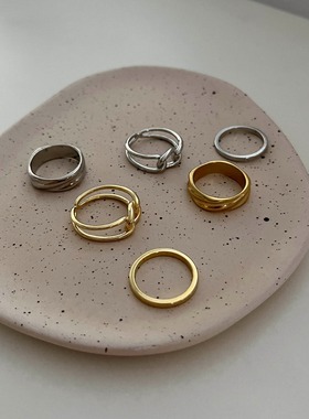 日本代购 GOLDY包拼邮日系戒指不规则金属扭结宽边细经典款三件套