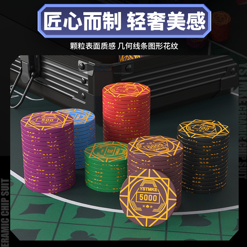 德州扑克陶瓷筹码套装专业高端棋牌室专用德扑poker无面值有面值-图1