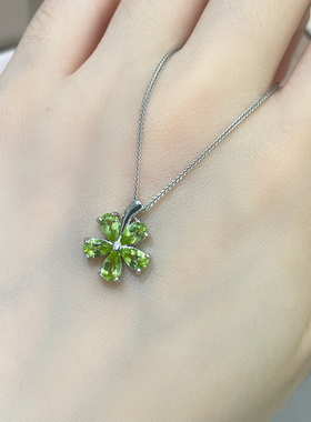 天然橄榄石太阳花吊坠925银项链