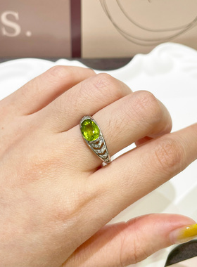 天然绿橄榄水晶石戒指女S925