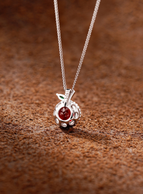 S925纯银天然红石榴吊坠女项链