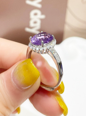 天然紫水晶戒指925纯银女戒指