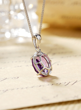 天然巴西紫水晶吊坠S925纯银项链