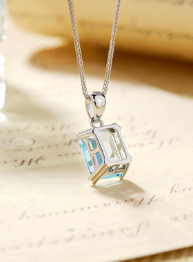 天然方形托帕石小吊坠S925银项链