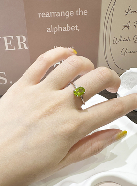 天然橄榄石戒指女S925纯银镶嵌