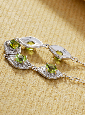 天然橄榄石手链女S925纯银手饰