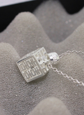 双喜字镂空银项链女吊坠925纯银