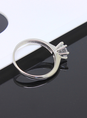 S925纯银单钻锆石六爪钻戒女欧美